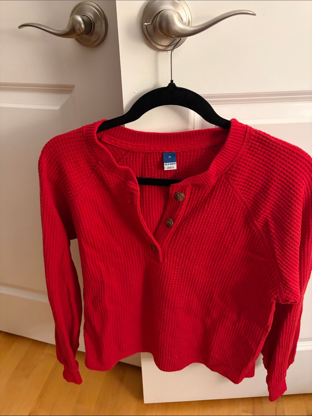 Old Navy Women's Red Long Sleeve Waffle Henley